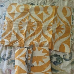 Gold and White Patterned Fabric Set